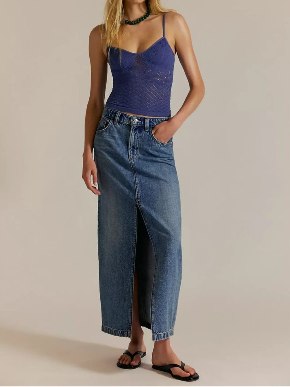 Free People Denim Maxi Denim Skirt